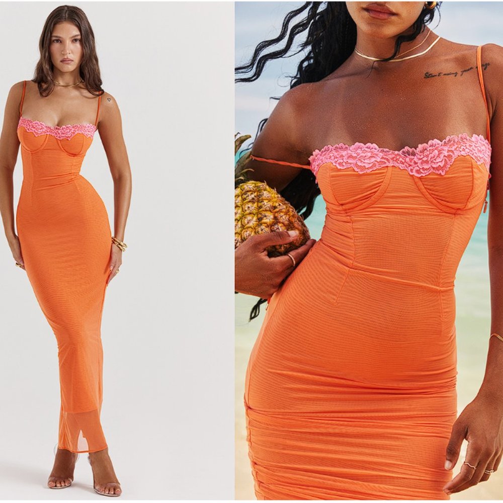HOUSE OF CB 'Aiza' Flame Orange Maxi Dress NWT